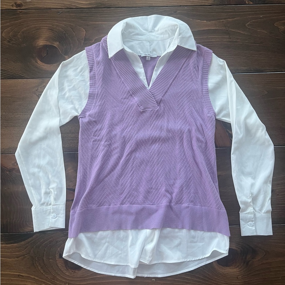 Vila Milano Layered Knit Sweater Vest Button Down